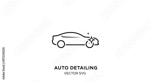 Clean car outline with sparkle, auto detailing vector icon.