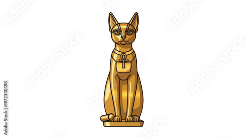 Golden cat statue created with vector CAD design sitting outdoors