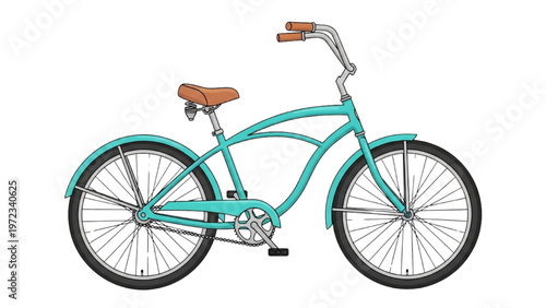 Vector CAD design of a turquoise bicycle with brown leather seat