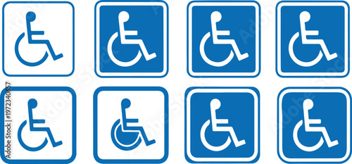 Accessibility Icon Array: An array of wheelchair accessible icons arranged in an organized grid, each sign clearly indicating spaces for individuals with disabilities.