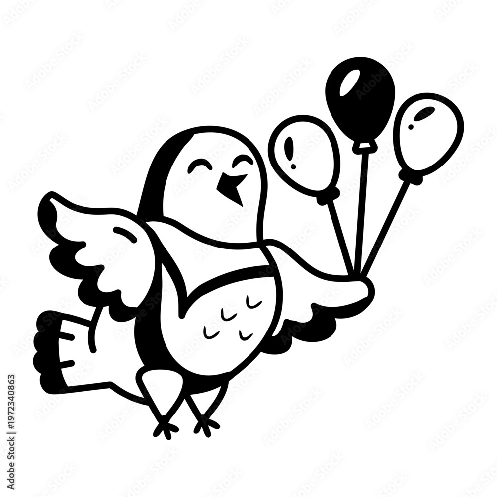 Obraz premium A glyph style icon showing a bird holding balloons 