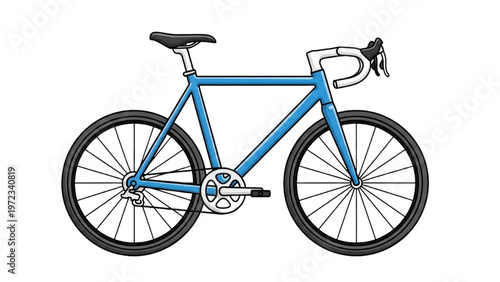 Vector CAD design of a blue bicycle with black wheels and seat