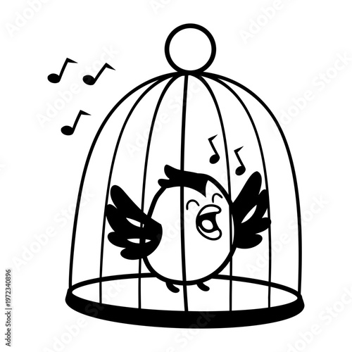 A glyph style icon representing a songbird 
