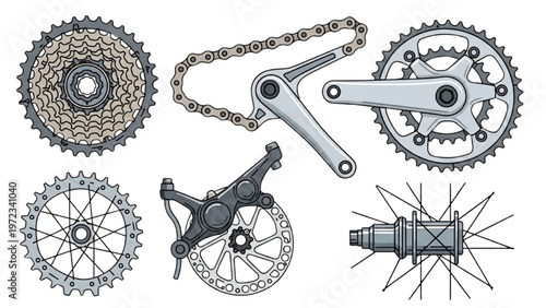 Vector CAD design of bicycle gear components in detailed illustration