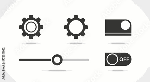 Collection of Settings and Control Icons for User Interface Design.