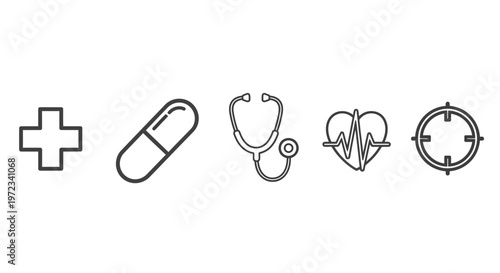 Set of Medical Icons Representing Healthcare and Science.