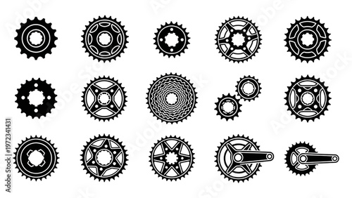 Vector CAD design of various gear components in a detailed collection