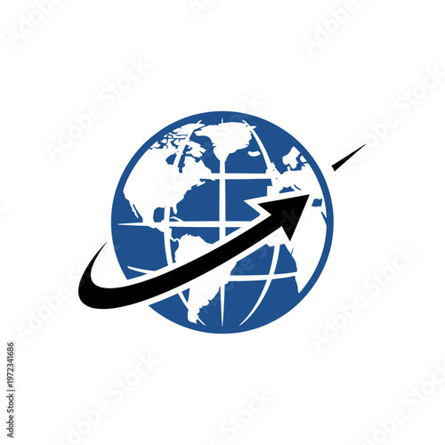 Global business travel arrow around earth, international logistics and worldwide connection concept