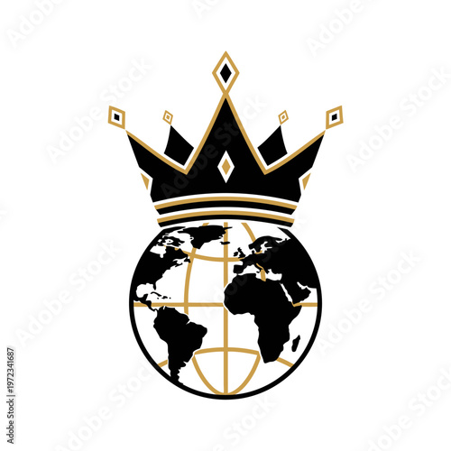 Global Crown Logo: Earth with Royal Crown, Symbolizing World Leadership and Power