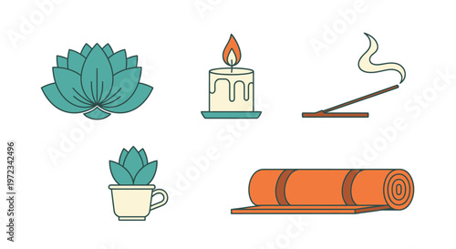 A serene yoga setting with a lit candle and a rolled-up mat on a peaceful background.