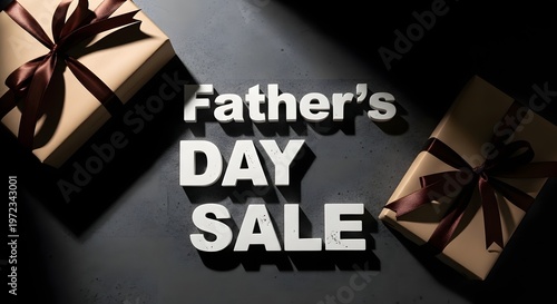 Father's day sale promotion with gift boxes and dramatic lighting