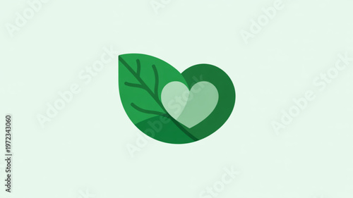 A green leaf with a heart symbol in the center is shown