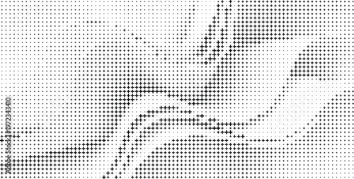 Black Plus Sign Halftone Pattern Swirling Forms Background, Dark Plus Symbol Halftone Flow Abstract Background