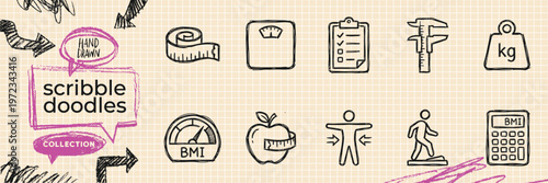 Black ink scribble minimalist pharmacy medicine icon set hand drawn doodle drug illustrations on pure white background