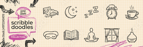 Black ink scribble minimalist dental care icon set hand drawn doodle oral health illustrations on pure white background