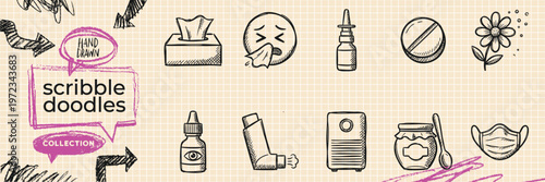 Black ink scribble minimalist camping outdoor adventure icon set hand drawn doodle nature survival illustrations on pure white background