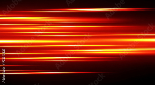 Vibrant red and orange horizontal light streaks on a dark background creating a dynamic and energetic visual effect with motion blur