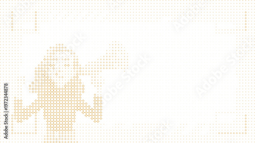 Golden Dotted Human Trumpet Silhouette White Background, Gold Musician Halftone Figure Abstract Clean Background