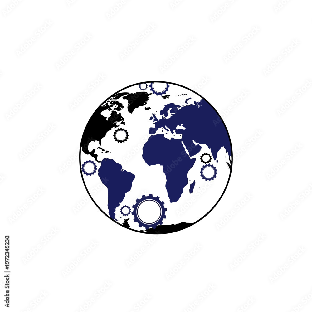 Obraz premium Global Industry and Technology Concept: Earth with Gears