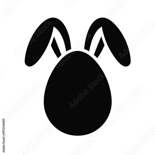 Minimalist Easter egg with bunny ears vector icon, black silhouette rabbit egg symbol, simple holiday graphic element for festive spring designs