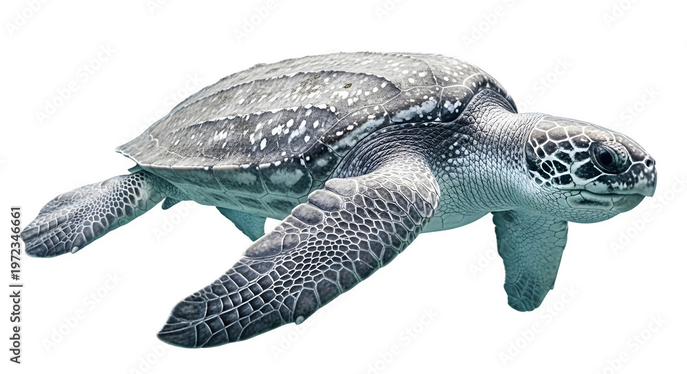 Fototapeta premium A large sea turtle swims through the dark water with its flippers outstretched