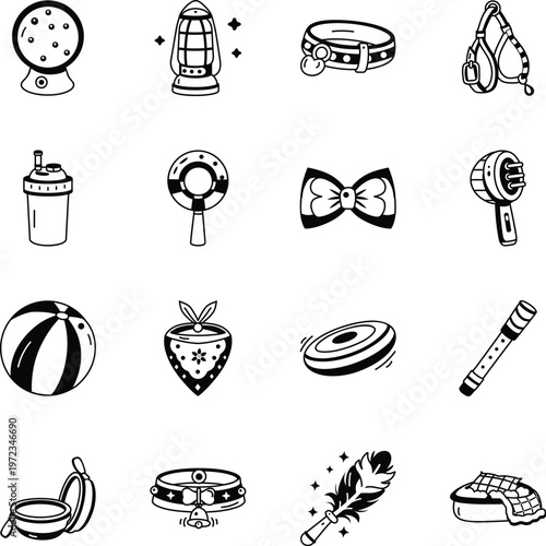 Pack of Pet Accessories Glyph Style Icons 
