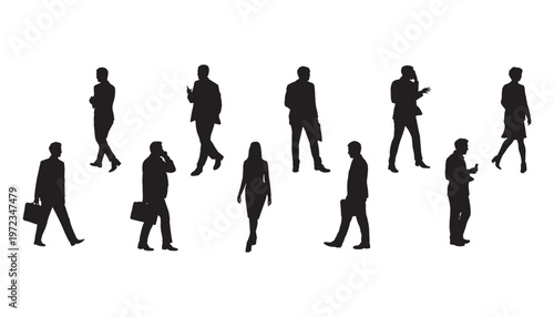 Business People Walking Silhouettes, Professional Group Vector Set