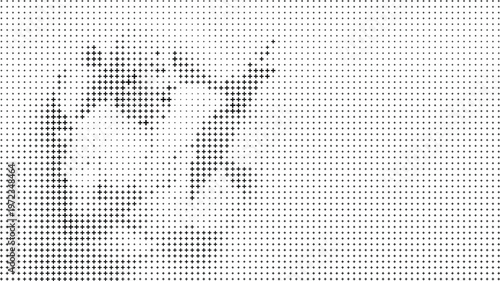 Black White Abstract Halftone Pattern Central Dark Form, Monochrome Halftone Texture Clean White Space Background