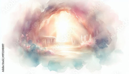 ethereal light beams over the holy mountain at dawn