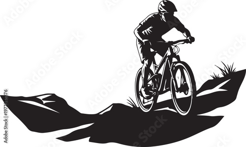 Mountain Biking, Off-Road Cycling, Black Silhouette, Sports Vector Icon isolated PNG with Transparent Background