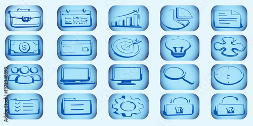 “Business and finance line icons set in blue outline style. Clean, modern, and perfect for web, apps, and presentations.”