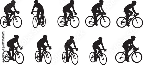 Vector bicycle riders, cycling icons, bike silhouettes, athletic graphics isolated PNG with Transparent Background