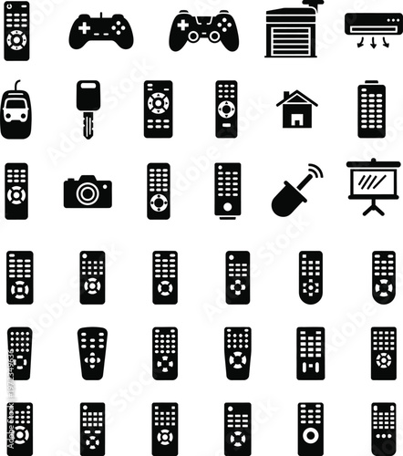 Collection of remote controls and electronic devices icons with remote control with game controller
