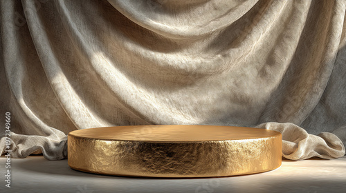 Gold base in front of silk background