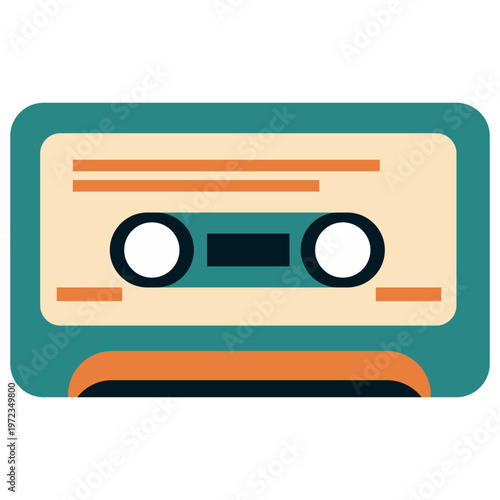 Teal audio cassette tape, retro music media, vintage audio format, classic album, colorful icon, eighties nostalgia, analog.