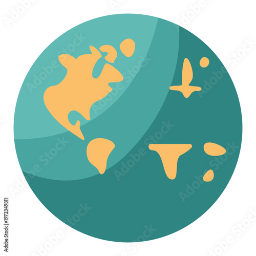 Flat globe icon, retro geography, vintage education, classic world map, colorful illustration, school supply, nostalgic travel symbol.