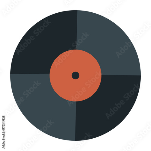 Dark grey vinyl record, retro music media, vintage audio format, classic album, colorful icon, eighties nostalgia, analog sound.