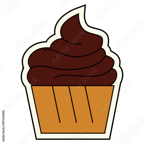 Chocolate swirl cupcake, retro dessert, vintage bakery, sweet treat, classic dessert, colorful illustration.
