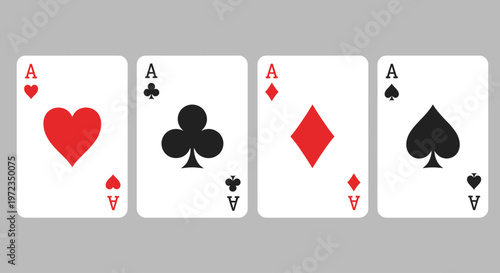 Four playing cards with aces of hearts, clubs, diamonds, and spades are displayed
