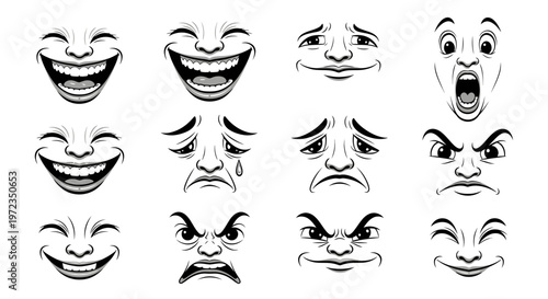 A collection of various cartoon faces expressing different Emotions through Illustrations
