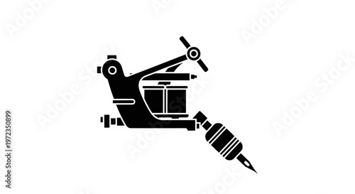 Black silhouette of a tattoo machine gun on a white background, vector illustration
