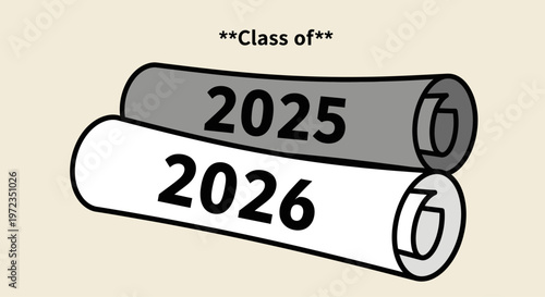 Graduation scrolls display Class of 2025 and 2026 in illustration