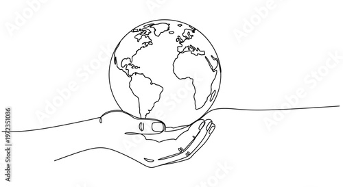 A hand cradles the Earth globe with care and support in a symbolic gesture.