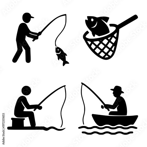 People fishing set icon illustration, for activity design