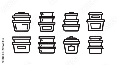 Food Storage Containers Icon Set Stacked Line Art
