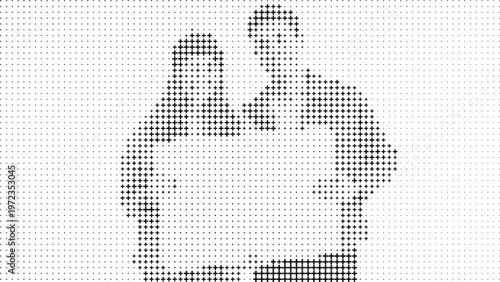 Halftone Silhouette Two Hands Clenched Fist Power Concept, Strong Fist Halftone Silhouette Minimal White Background