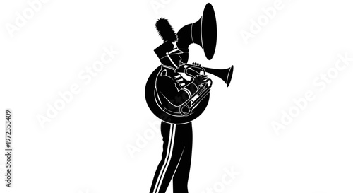Marching Band Musician Silhouette Playing Tuba