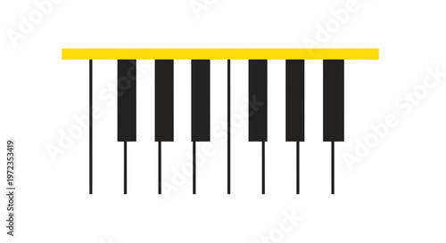 Minimalist yellow line above black and white piano keys, white background