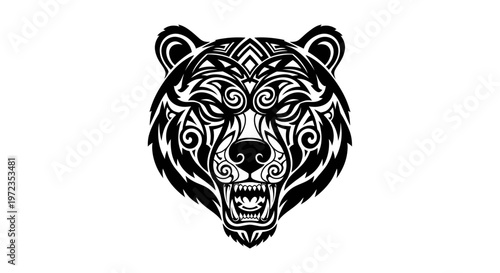 Tribal Bear Head Tattoo Design - Fierce Black and White Vector Art