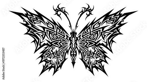 Tribal Butterfly Tattoo Design - Black Ink Art